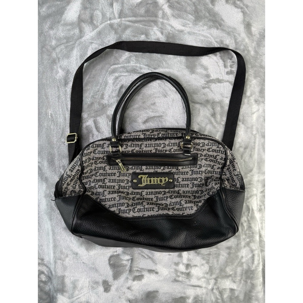 Juicy Couture All Over Logo Print Duffel Bag Weekender Bag Black & Grey Y2K 00's
